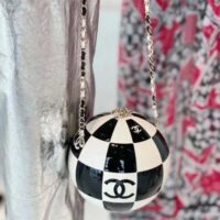 Chanel Unisex CC World Cup Football Bag Gold-Tone Metal Black White (10)