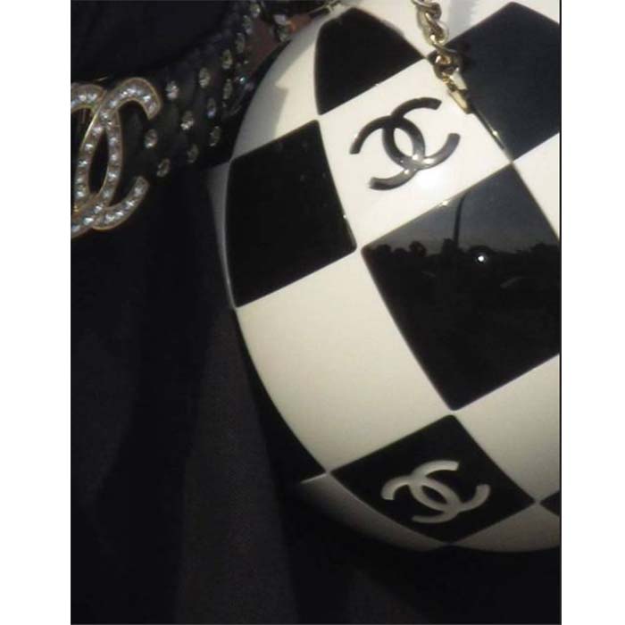 Chanel Unisex CC World Cup Football Bag Gold-Tone Metal Black White (15)
