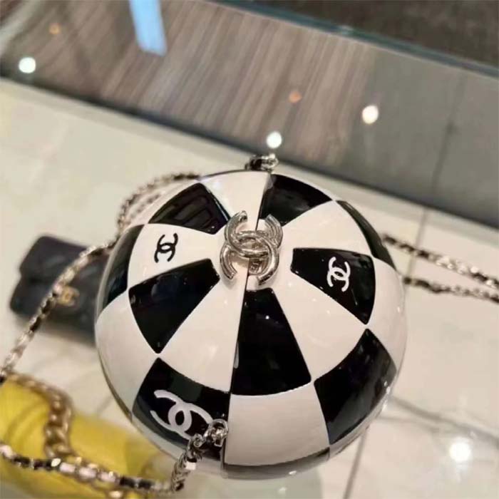 Chanel Unisex CC World Cup Football Bag Gold-Tone Metal Black White (3)
