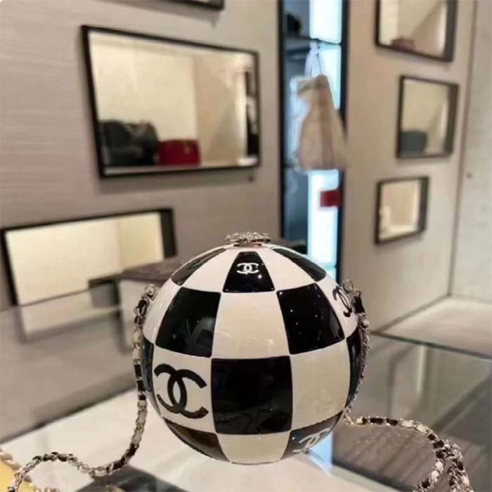 Chanel Unisex CC World Cup Football Bag Gold-Tone Metal Black White (7)