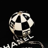 Chanel Unisex CC World Cup Football Bag Gold-Tone Metal Black White (10)