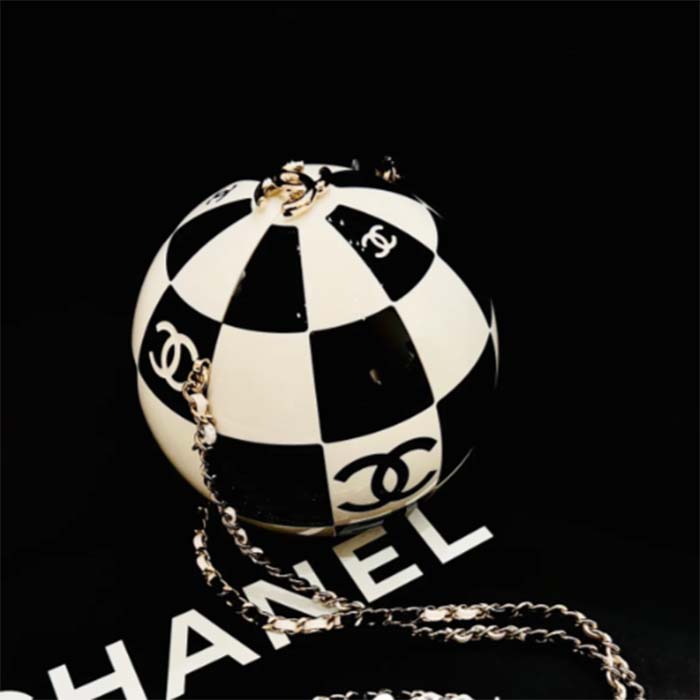 Chanel Unisex CC World Cup Football Bag Gold-Tone Metal Black White (8)