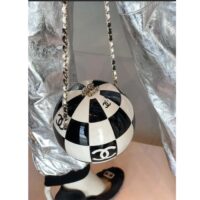 Chanel Unisex CC World Cup Football Bag Gold-Tone Metal Black White (10)
