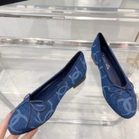 Chanel Women CC Ballet Flats Printed Denim Dark Blue White (2)