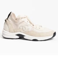 Chanel Women CC Sneakers Knit Suede Calfskin Ivory