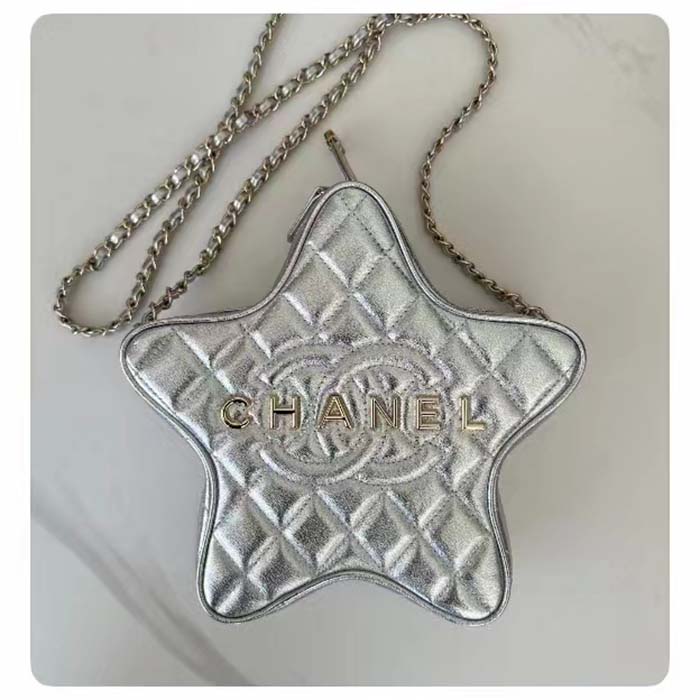 Chanel Women CC Star Handbag Metallic Lambskin Gold-Tone Metal Silver (2)