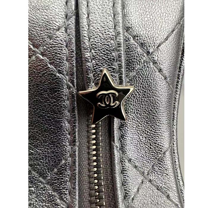 Chanel Women CC Star Handbag Metallic Lambskin Gold-Tone Metal Silver (8)