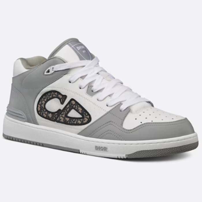 Dior Unisex CD B57 Mid-Top Sneaker Gray White Smooth Calfskin Beige Black Oblique Jacquard