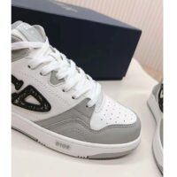 Dior Unisex CD B57 Mid-Top Sneaker Gray White Smooth Calfskin Beige Black Oblique Jacquard (11)