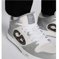 Dior Unisex CD B57 Mid-Top Sneaker Gray White Smooth Calfskin Beige Black Oblique Jacquard (11)