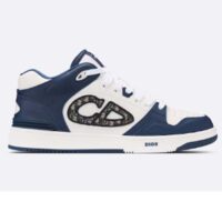 Dior Unisex CD B57 Mid-Top Sneaker Navy White Smooth Calfskin Beige Black Oblique Jacquard (11)