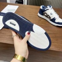 Dior Unisex CD B57 Mid-Top Sneaker Navy White Smooth Calfskin Beige Black Oblique Jacquard (11)