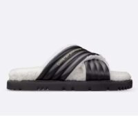 Dior Unisex CD D-Cross Slide Powder Black Lambskin White Shearling (3)