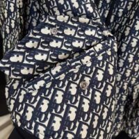 Dior Women CD Bomber Jacket Criss Cross Collar Blue Ecru Technical Taffeta Jacquard Oblique Motif (19)