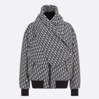 Dior Women CD Bomber Jacket Criss Cross Collar Blue Ecru Technical Taffeta Jacquard Oblique Motif (19)