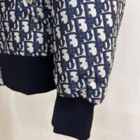 Dior Women CD Bomber Jacket Criss Cross Collar Blue Ecru Technical Taffeta Jacquard Oblique Motif (19)