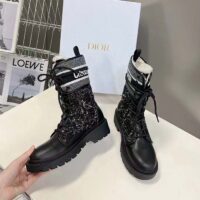 Dior Women CD D-Major Ankle Boot Black Calfskin Black White Cannage Tweed (11)