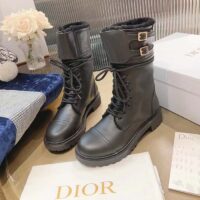 Dior Women CD D-Trap Ankle Boot Black Calfskin Shearling Strap Two Dior Buckles (6)