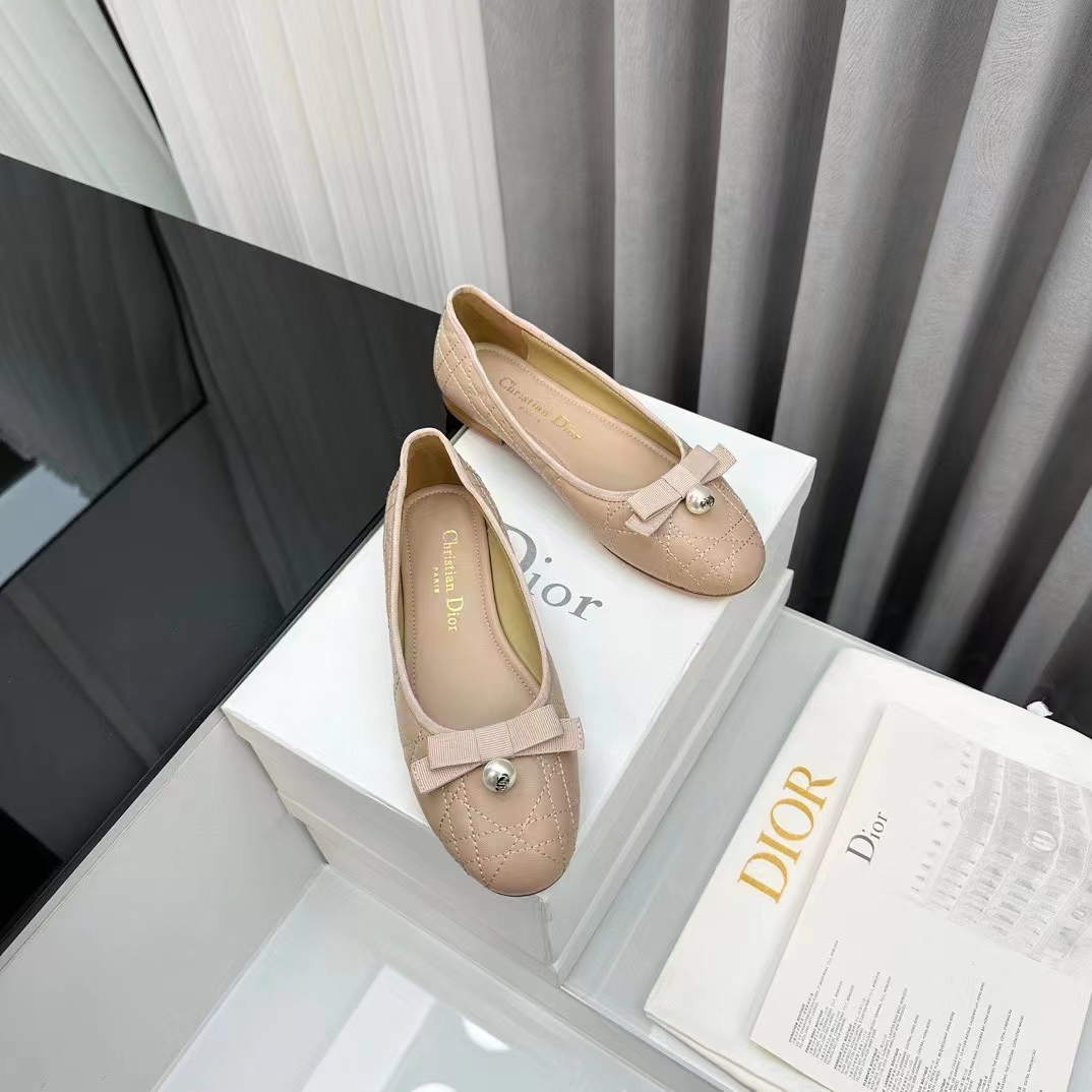 Dior Women CD Dior Ballet Flat Nude Quilted Cannage Calfskin (10)