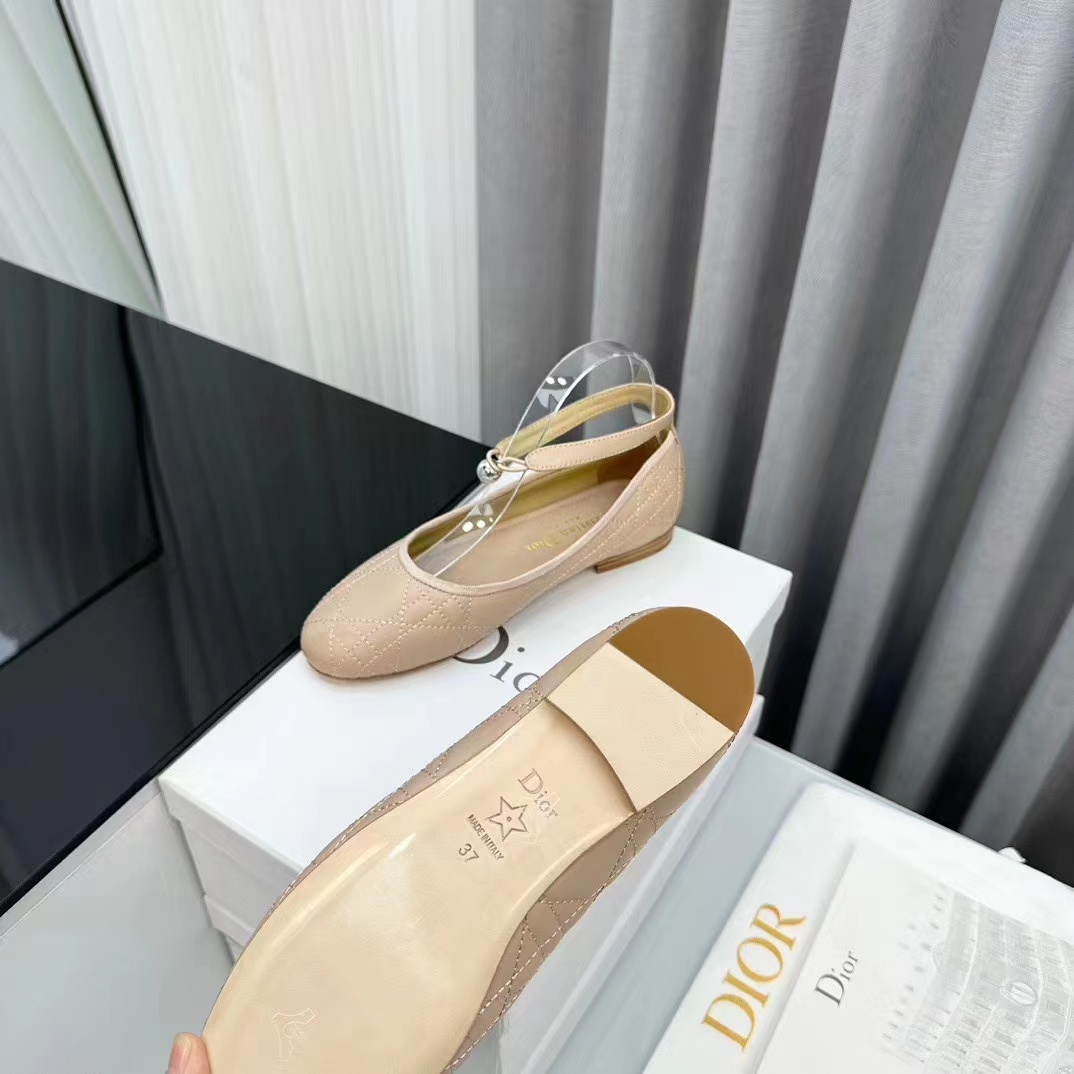 Dior Women CD Dior Ballet Flat Nude Quilted Cannage Calfskin (14)
