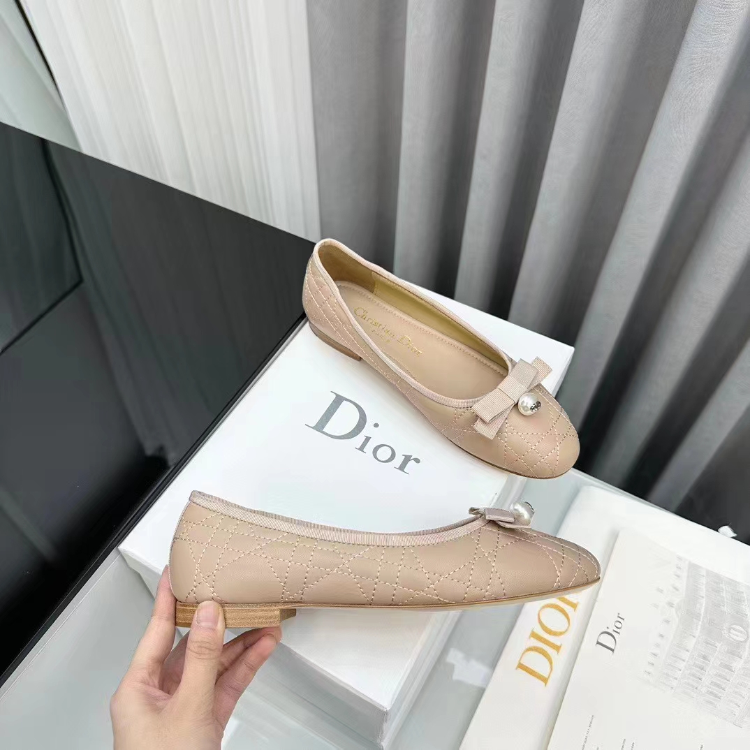 Dior Women CD Dior Ballet Flat Nude Quilted Cannage Calfskin (8)