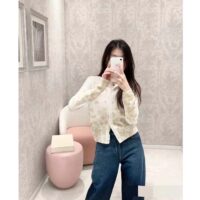 Dior Women CD Embroidered Cardigan Wool Cashmere Knit Gold-Tone White Gradient Butterflies Motif (9)