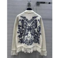 Dior Women CD Embroidered Jacket White Wool Cotton Alpaca Technical Knit Pastel Midnight Blue Butterfly (9)