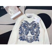 Dior Women CD Embroidered Sweater Ecru Cashmere Knit Pastel Midnight Blue Butterfly Around The World (5)