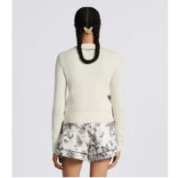 Dior Women CD Embroidered Sweater Ecru Cashmere Knit Pastel Pink Butterfly Around The World Motif (8)