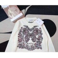 Dior Women CD Embroidered Sweater Ecru Cashmere Knit Pastel Pink Butterfly Around The World Motif (8)