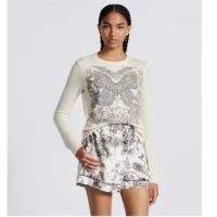 Dior Women CD Embroidered Sweater Ecru Cashmere Knit Pastel Pink Butterfly Around The World Motif (8)