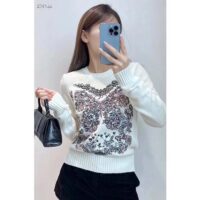 Dior Women CD Embroidered Sweater Ecru Cashmere Knit Pastel Pink Butterfly Around The World Motif (8)