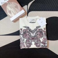 Dior Women CD Embroidered Sweater Ecru Cashmere Knit Pastel Pink Butterfly Around The World Motif (8)