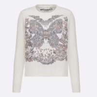 Dior Women CD Embroidered Sweater Ecru Cashmere Knit Pastel Pink Butterfly Around The World Motif (8)