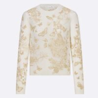 Dior Women CD Embroidered Sweater White Wool Cashmere Knit Gold-Tone Butterflies Motif (3)