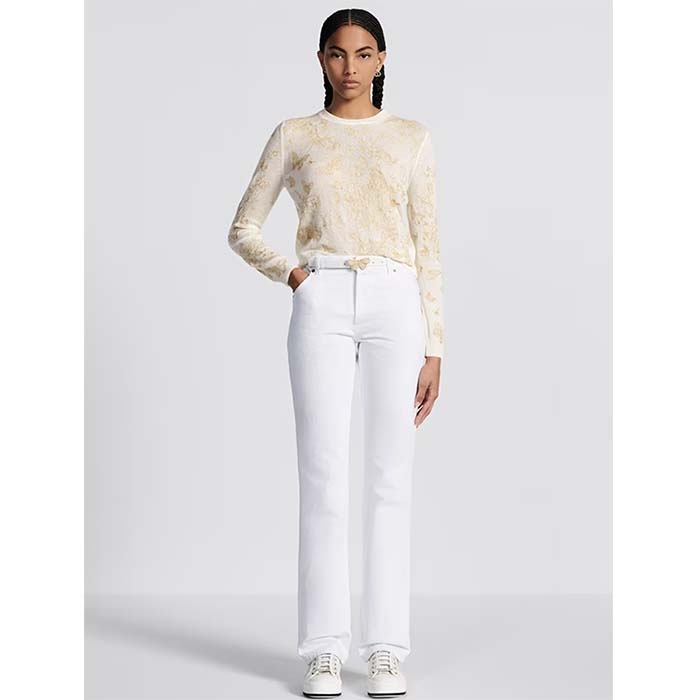 Dior Women CD Embroidered Sweater White Wool Cashmere Knit Gold-Tone Butterflies Motif (9)