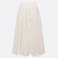 Dior Women CD Flared Mid-Length Skirt Ecru Technical Cotton Lace Allover Butterfly Motif (4)