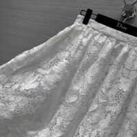 Dior Women CD Flared Mid-Length Skirt Ecru Technical Cotton Lace Allover Butterfly Motif (4)