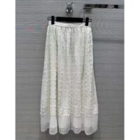 Dior Women CD Flared Mid-Length Skirt Ecru Technical Cotton Lace Star Motif (6)