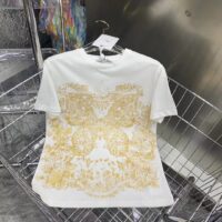 Dior Women CD T-Shirt White Cotton Jersey Gold-Tone Butterfly Around The World Motif (11)