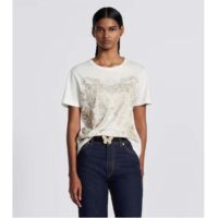 Dior Women CD T-Shirt White Cotton Jersey Gold-Tone Butterfly Around The World Motif (11)