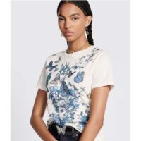 Dior Women CD T-Shirt White Cotton Jersey Pastel Midnight Blue Toile De Jouy Mexico Motif (12)