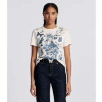 Dior Women CD T-Shirt White Cotton Jersey Pastel Midnight Blue Toile De Jouy Mexico Motif (12)