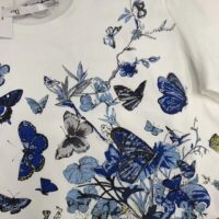 Dior Women CD T-Shirt White Cotton Jersey Pastel Midnight Blue Toile De Jouy Mexico Motif (12)