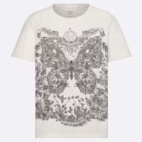 Dior Women CD T-Shirt White Cotton Linen Jersey Pastel Pink Butterfly Around The World Motif (3)