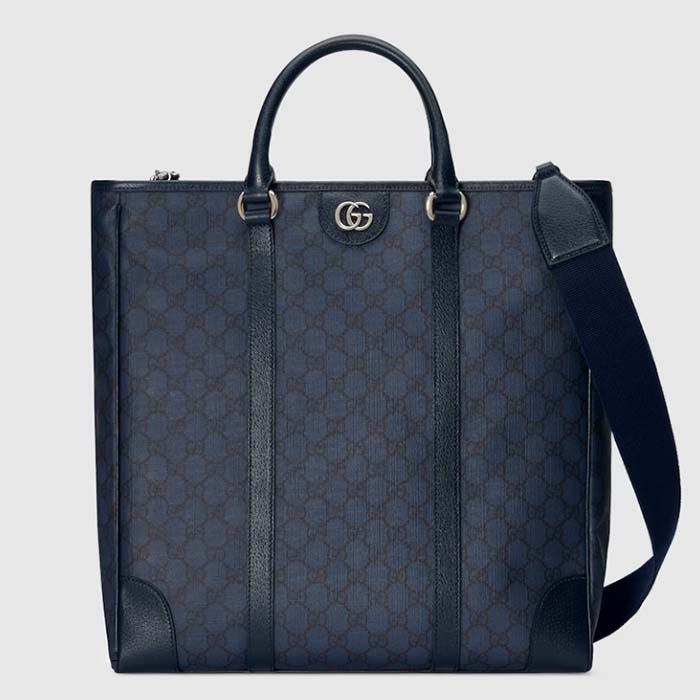 Gucci GG Unisex Ophidia Medium Tote Bag Blue Black GG Supreme Tender Canvas