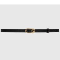 Gucci GG Unisex Thin Belt Mini Round Interlocking G Black Leather 1.5 CM Width (4)