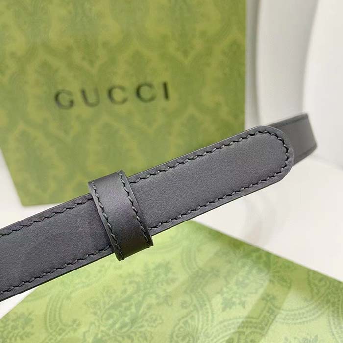 Gucci GG Unisex Thin Belt Mini Round Interlocking G Black Leather 1.5 CM Width (7)