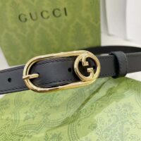 Gucci GG Unisex Thin Belt Mini Round Interlocking G Black Leather 1.5 CM Width (4)