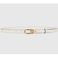 Gucci GG Unisex Thin Belt Mini Round Interlocking G White Leather 1.5 CM Width